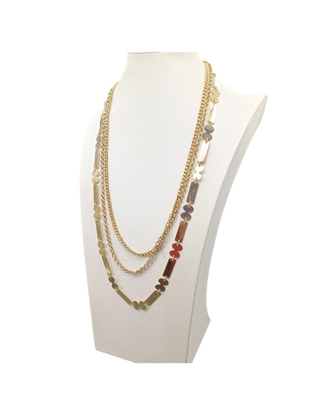 Vintage Gold-Tone Multi-Strand Statement Necklace with Rectangular and Clover
